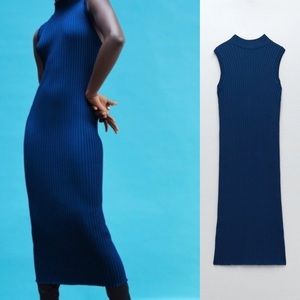 ZARA ribbed midi dress petrol blue